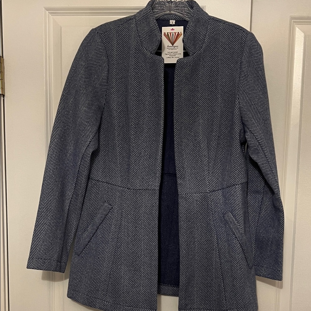 Anna Blue Herringbone Blazer